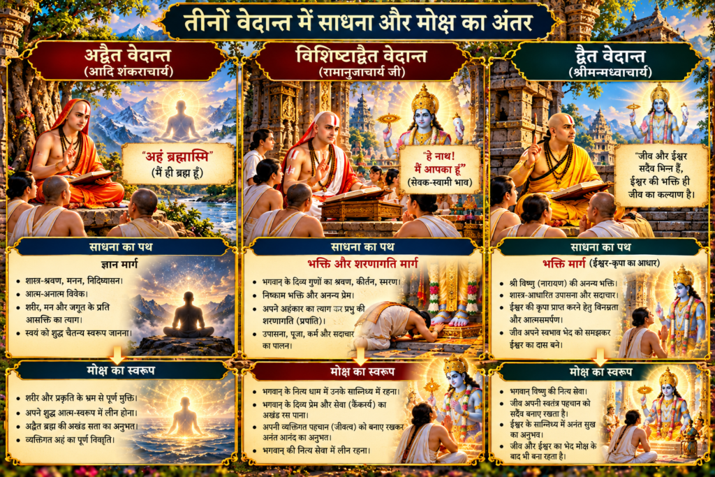 अद्वैत और विशिष्टाद्वैत में साधना और मोक्ष का अंतर
