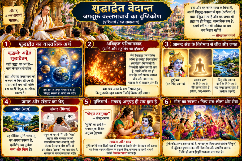 शुद्धाद्वैत वेदान्त (जिसे 'पुष्टिमार्ग' या 'रुद्र सम्प्रदाय' की परंपरा भी कहा जाता है)। इसके प्रणेता श्रीमद्वल्लभाचार्य महाप्रभु हैं।